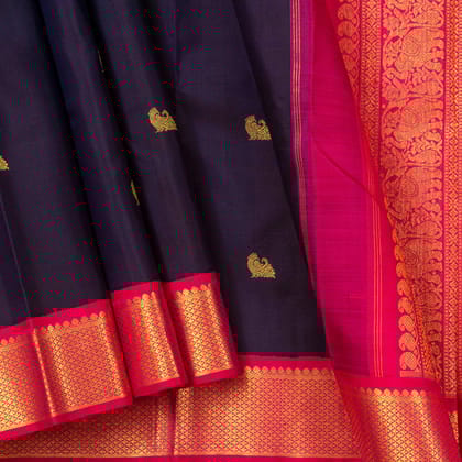 Navy Blue And Pink Kanchipuram Silk Saree For Festive Wear PV NYC 1321