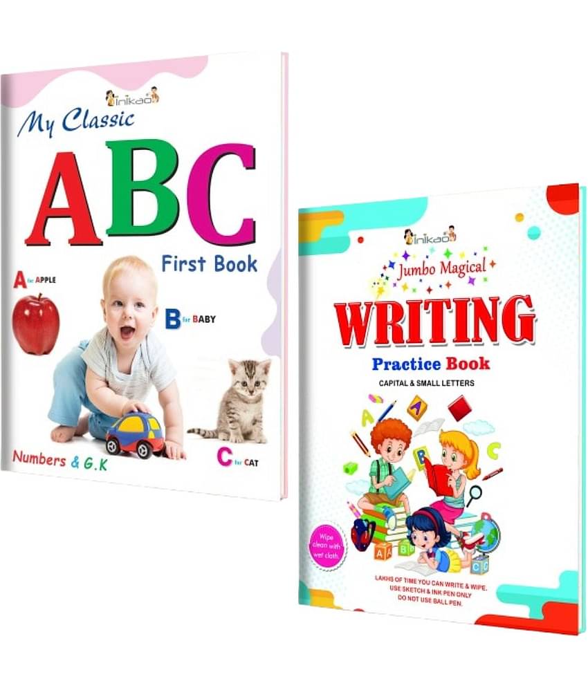 InIkao Preschool Learning Combo for Ages 2–5: Alphabet Picture Book & Reusable Writing Practice Book for Alphabets | Learn to Read Alphabets, Numbers & Everyday Vocabulary, and Practice Writing | Wipeable & Durable Educational Books for Kids