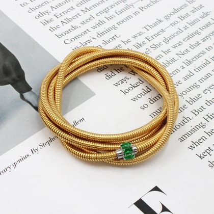 Layered Snake White 18K Gold Stainless Steel Anti Tarnish Layer Bracelet For Women-Green