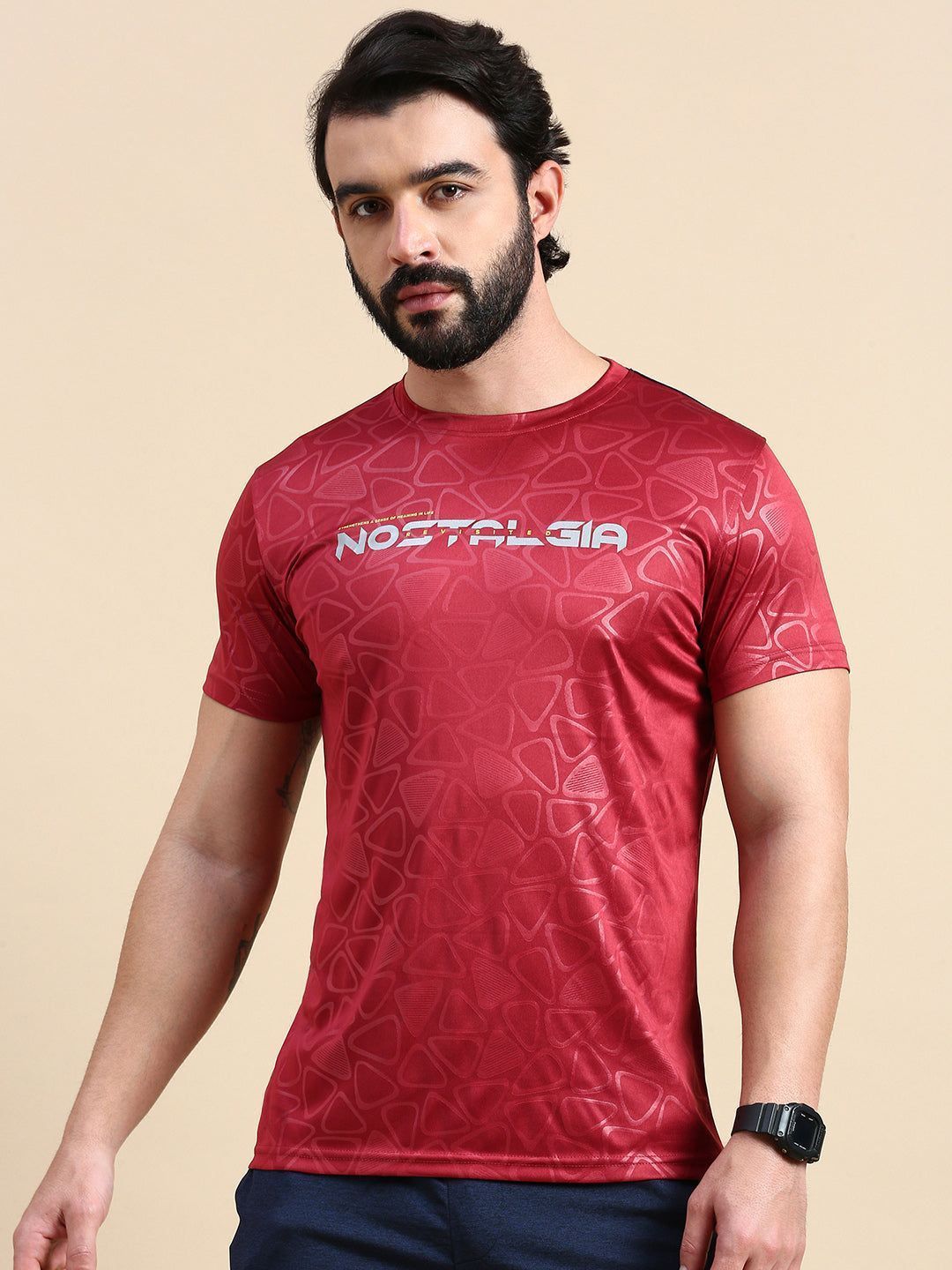 Classic Polo Men's Round Neck Polyester Red Slim Fit Active Wear T-Shirt | GENX-CREW 07A SF C