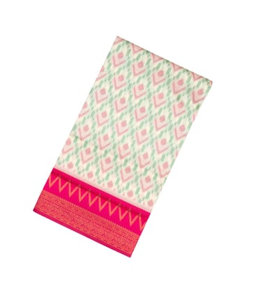 Cream Woven Art Dupion Saree With Printed Ikat Motifs-Cream