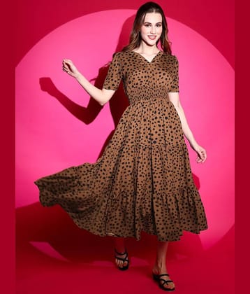 Sheetal associates Women Crepe Printed Fit & Flare Dress ( Brown )