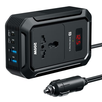Portronics Car Power III Pro Comes with Dual 18W USB-A Ports, Type-C 65W Port for Laptops, Type-C 30W Port, Universal AC Socket, Real Time Voltage Display Portronics Car Power III Pro Comes with Dual 18W USB-A Ports, Type-C 65W Port for Laptops, Type-C 30W Port, Universal AC Socket, Real Time Voltage Display