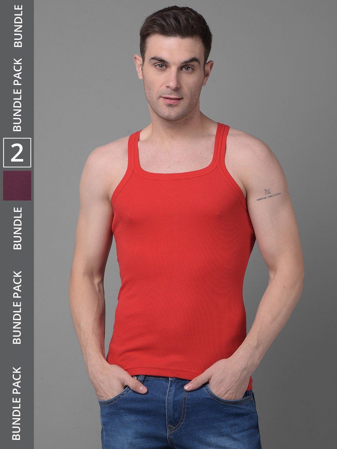 Men's Assorted Pack of 2 Solid Combed Cotton Racerback Styled Gym Vest