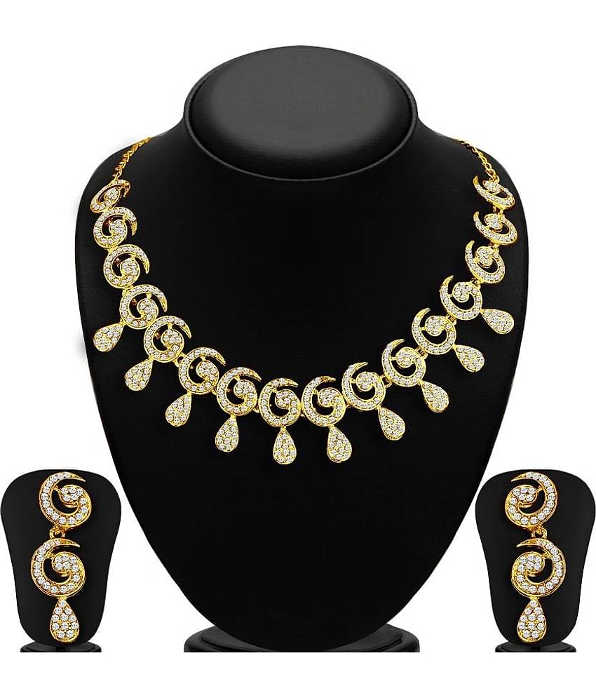 Sukkhi Golden Contemporary Austrian Diamond Alloy Necklace Set