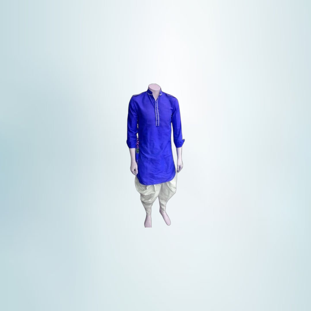 Men's Royal Blue Kurta with White Dhoti Set | Traditional Ethnic Wear | Festive & Wedding