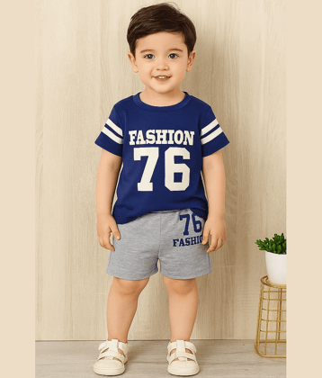 CUTEVIBE Pack of 1 Unisex Cotton Blend T-Shirt & Shorts Set ( Royal Blue )