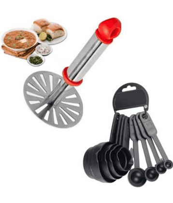 MGSV Combo of Vegetable/Potato/Pav Bhaji Masher with Stainless Steel Handle & Measuring Cups & Spoon Set of 8 (Pack of 2,Multi Color) (MASHER + MEASURING SPOONS & CUPS) Kitchen Tool Set