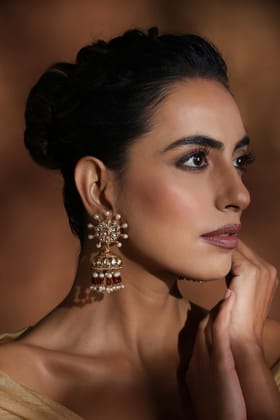 Unnati Red Jhumka Earrings-Kundan