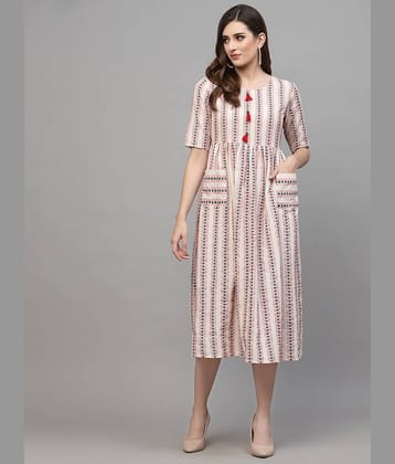 Stylum Cotton Blend Striped Midi Women's Fit & Flare Dress - Off White ( Pack of 1 )