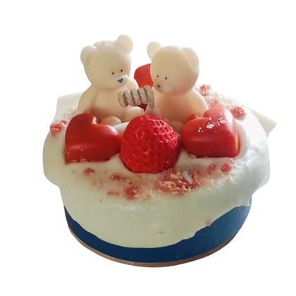 Sweet Delight Mix Fruit Cake Candle - Mango Pineapple Scented, Decorative Gift with Teddy Bears, Red Hearts, and Strawberry Design, Ideal for Aromatherapy and Home Decor, Perfect for Gifting