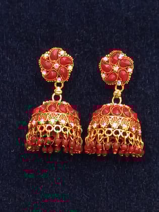 MRS RIGHT ALLOY RED JHUMKA EARRING FOR WOMEN AND GIRLS