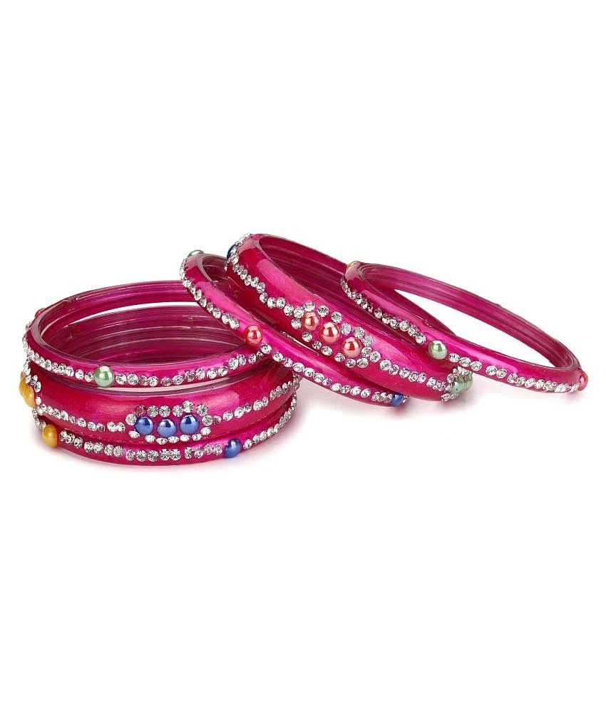 Somil Red Color 2 Kada & 4 Bangle Set decorative With Colorful Beads & Stones With Safety Box-DL_2.2 - None