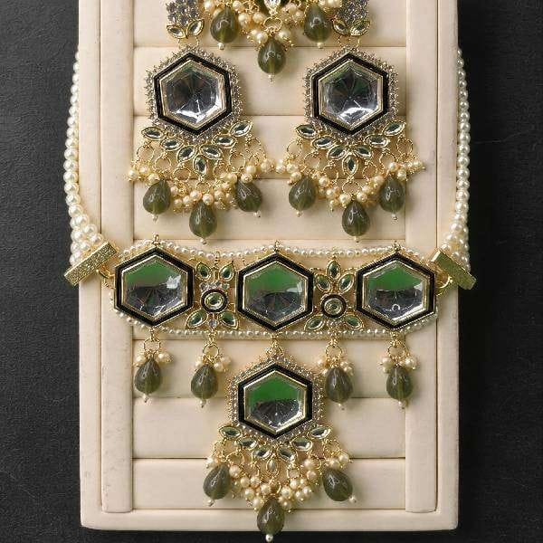 Emerald Luxe Kundan Necklace Set  Signature Bridal Collection