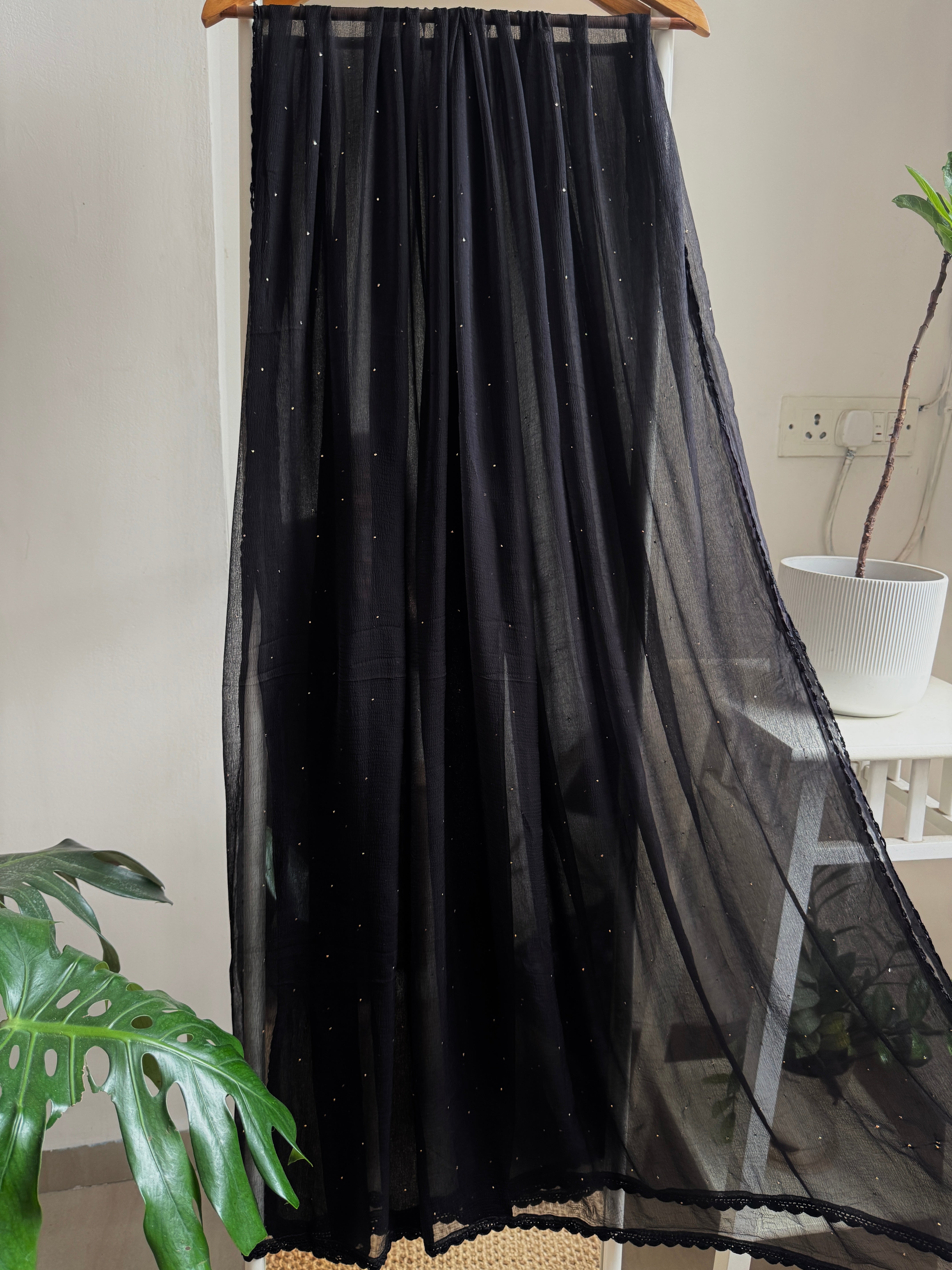 Chiffon Dupatta With Mukaish work - Black