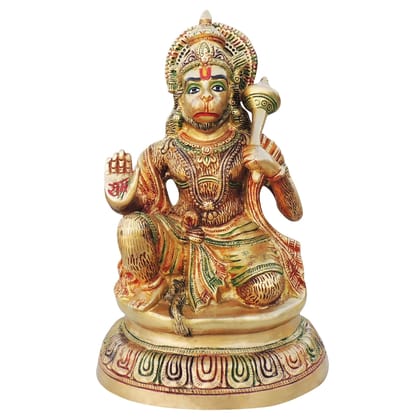 Brass Sitting Hanuman Ji Idol - Traditional Temple Murti, Height : 15.5 Inch (BSMAS499 A)