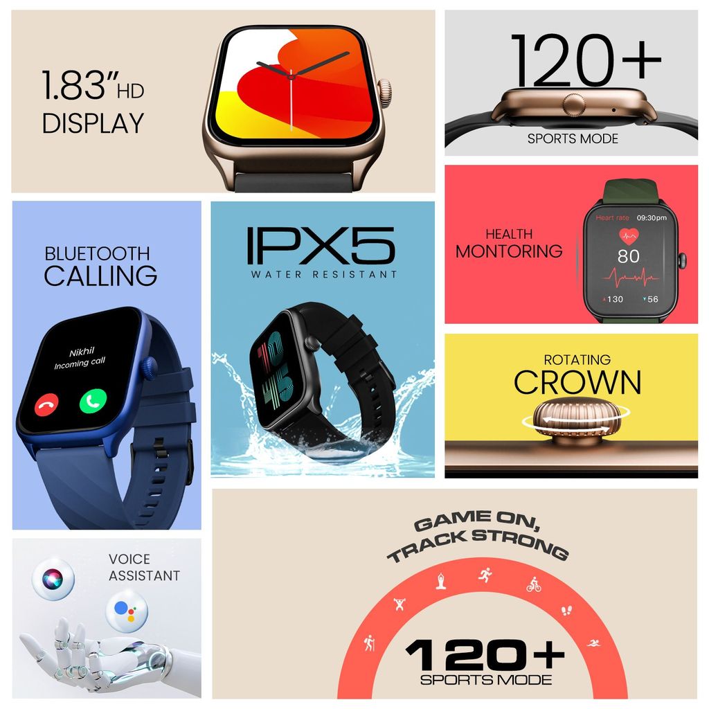 CELLECOR E1 Flex 1.83" (46.48mm) HD Display Smart Watch, 500 Nits, 60Hz Refresh Rate, Bluetooth Calling, AI generated Watch Faces, 100+ Sports Modes, Health Suite, Voice Assistance (Black)