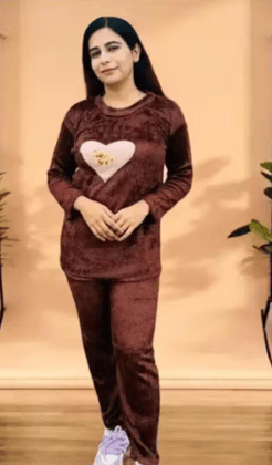 Stylish Woolen NightSuit for Women(Brown)