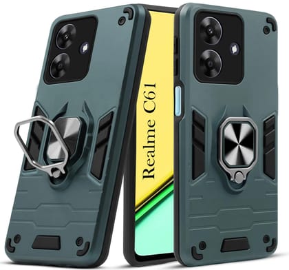 Mobile Cover for Realme C61 | Realme Narzo N61 Shock Proof Armor Back Case (Hybrid PC + TPU) with Ring Holder and Kick stand Mobile Cover for Realme C61 | Realme Narzo N61 Shock Proof Armor Back Case (Hybrid PC + TPU) with Ring Holder and Kick stand