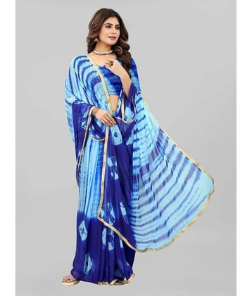 JULEE Chiffon Printed Saree With Unstitched Blouse Piece ( Blue )