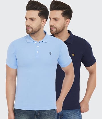 The Million Club Pack of 2 Polyester Regular Fit Solid Half Sleeves Men's Polo T Shirt ( Blue )