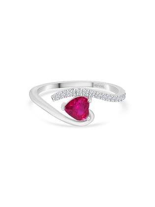 Ruby Heart American Diamond Ring In Silver-12