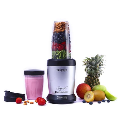 Wonderchef Nutri-Blend Thunder, 22000 RPM Mixer-Grinder, Blender, Stainless Steel 6-Blade Assembly, 2 Unbreakable Jars, 2 Years Warranty, 1000W - Silver, Online Recipe Book By Chef Sanjeev Kapoor Wonderchef Nutri-Blend Thunder, 22000 RPM Mixer-Grinder, B