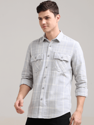 Soft Lavender Pure Cotton Checks Shirt-S / Lavender