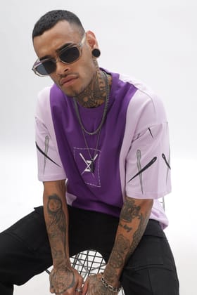 CrossBlock  Purple & Lavender Dropshoulder Tee-M