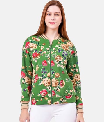 NUEVOSDAMAS Cotton Green Zippered Sweatshirt