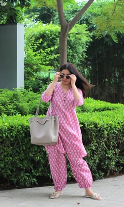 Cotton Rose A-line Kurta with Pathani Pants-XXS