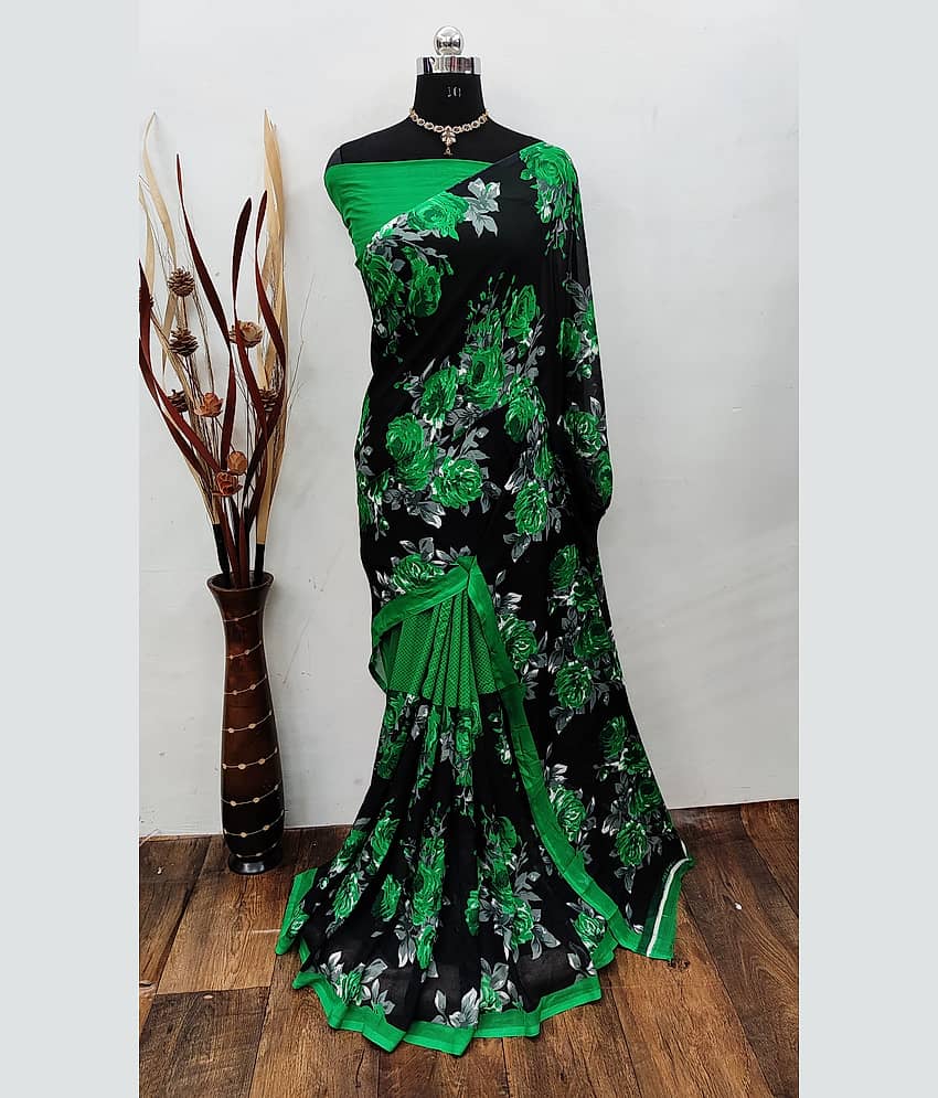 ANAND SAREES Georgette Printed Saree With Unstitched Blouse Piece ( Yellow )