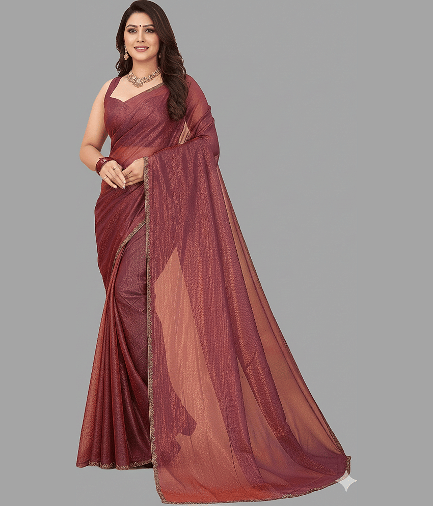 JULEE Chiffon Embellished Regular Saree With Unstitched Blouse Piece ( Wine )