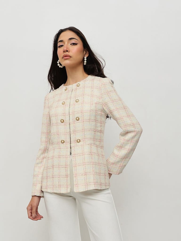 Pastel Checkered Tweed Jacket | Martpe
