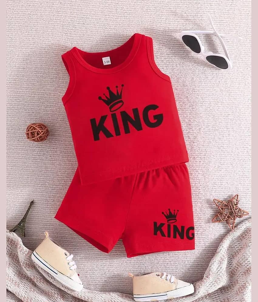 MUSNAHGARMENTS Pack of 1 Baby Boys Cotton T-Shirt & Shorts Set ( Red )