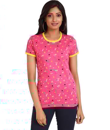 Neo Garments Women Cotton Printed Regular Fit Round Neck T-Shirt ( Pink )