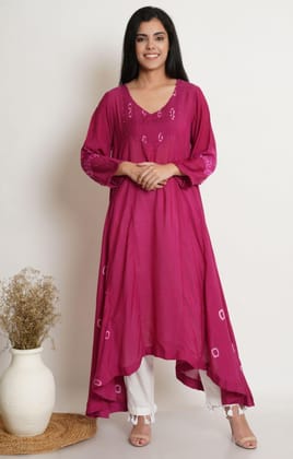 Pink Bandhani Yoke Kalidar Kurta Set-S