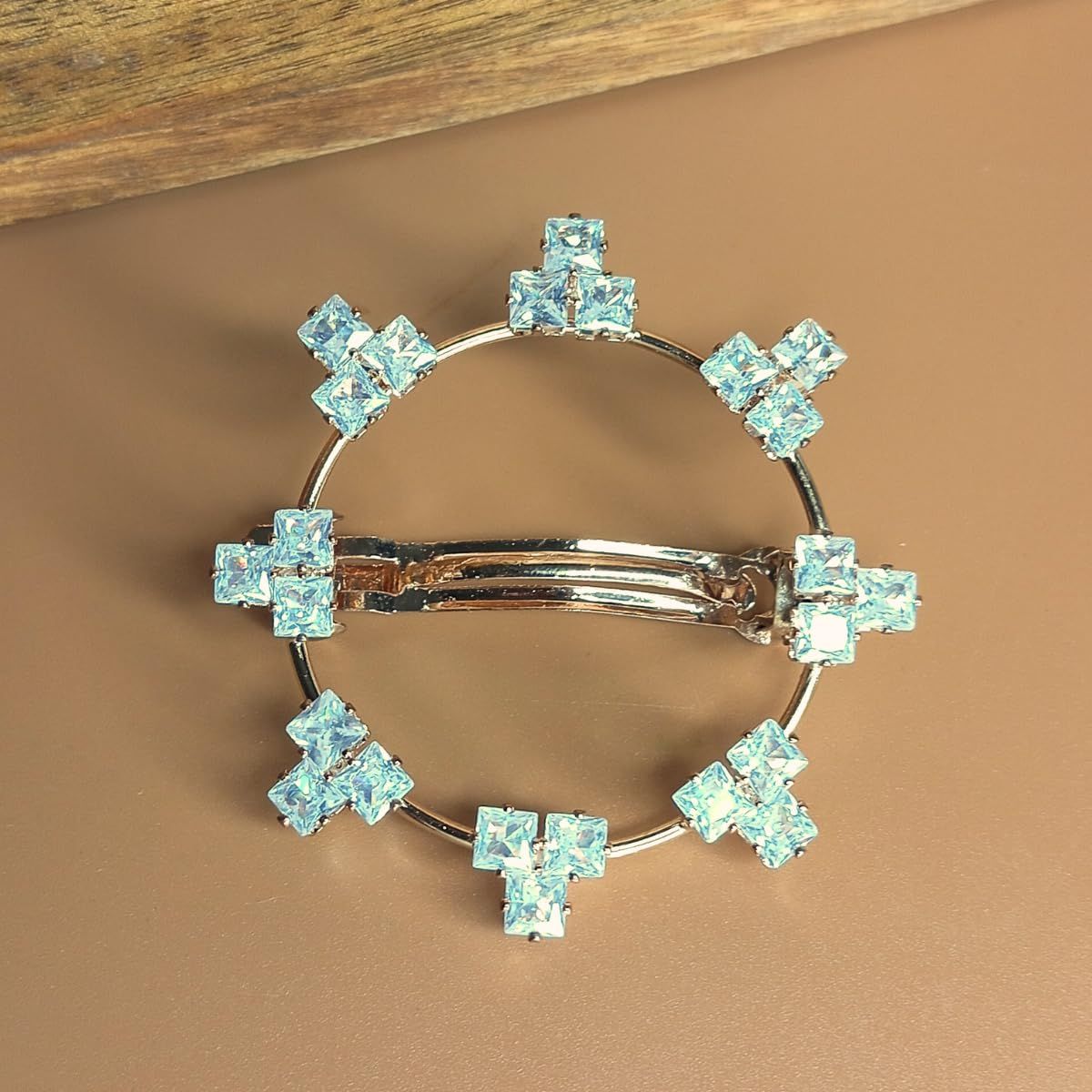 Trendisia Luxury Round Crystal Hair Clip  Rose Gold Barrette with Square-Cut Stones for Women & Girls