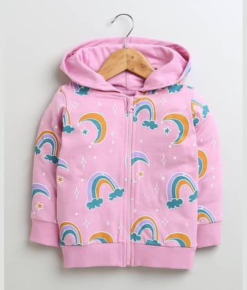 BUMZEE Pink Girls Full Sleeves Cotton Hooded Zipper Sweatshirt Age - 6-12 Months