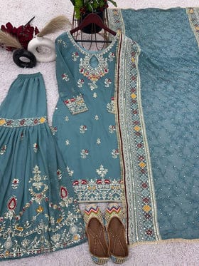 Party Wear Look Top-Plazzo and Dupatta With Heavy Embroidery Work Party Wear Look Top-Plazzo and Dupatta With Heavy Embroidery Work