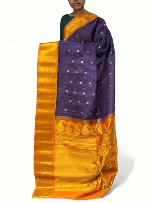 Pure Gadwal Silk Navy Blue Yellow