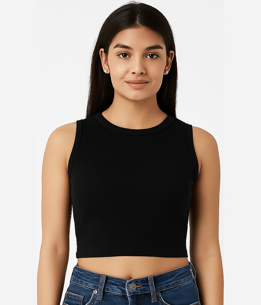 Elina Women's Cotton Crop Top ( Black )