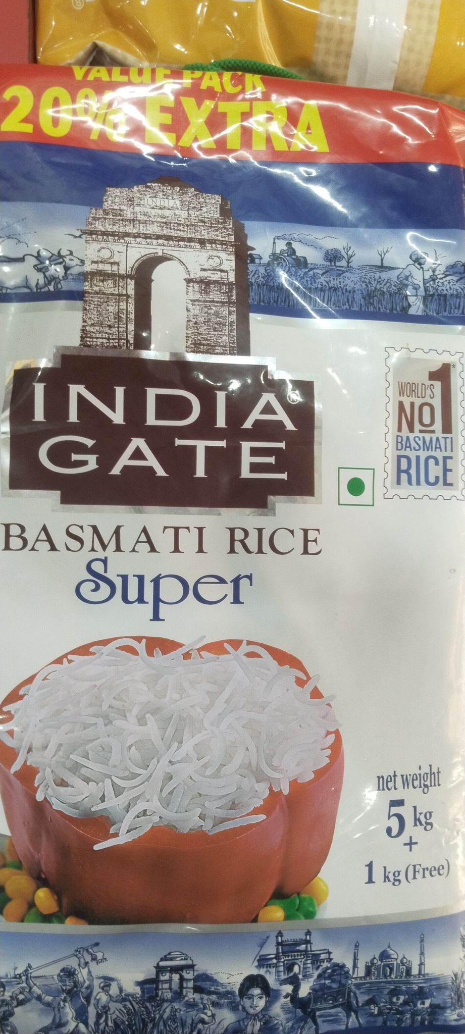 India Gate Basmati rice Super 5kg + 1 kg (free) 