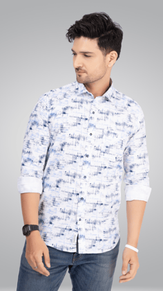 Blue and White Printed Shirt-M