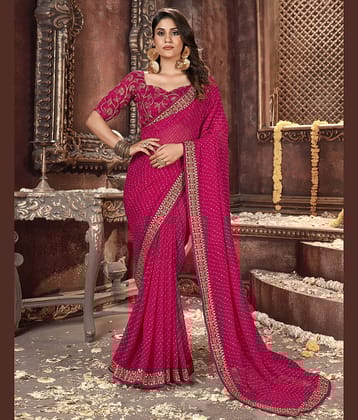 Satrani Georgette Printed Saree With Unstitched Blouse Piece ( Mint Green )