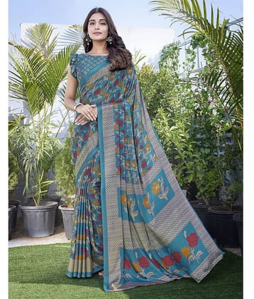 Yashika Silk Blend Printed Saree With Unstitched Blouse Piece ( Grey )