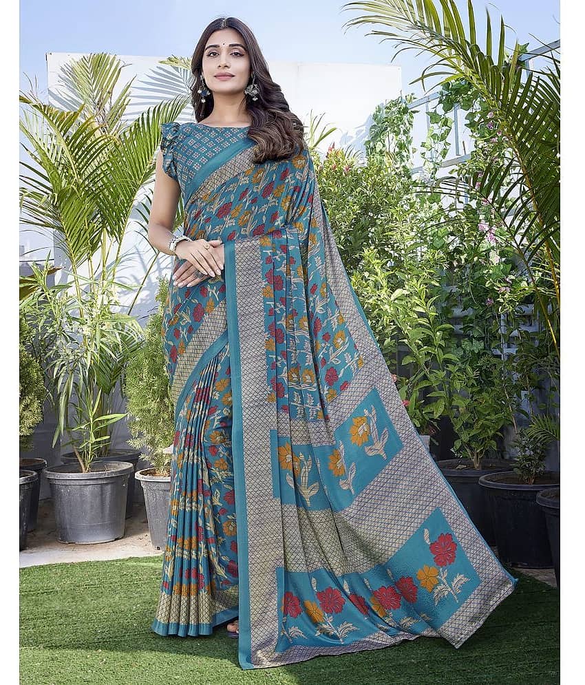 Yashika Silk Blend Printed Saree With Unstitched Blouse Piece ( Grey )