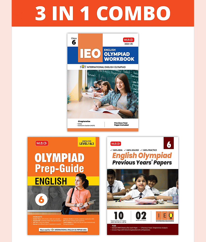 MTG International English Olympiad (IEO) Workbook, Prep-Guide & Previous Years Papers (PYQs) with Mock Test Paper Class 6 - SOF Olympiad Books For 2024-25 Exam (Set of 3 Books)