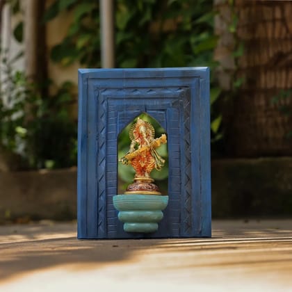 Antique Lord Ganesh Brass Idol With Distressed Wooden Frame