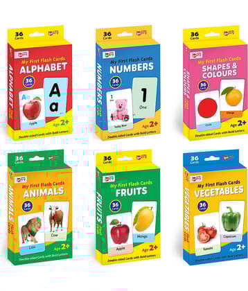Little Berry My First Flash Cards for Kids (Combo of 6): Alphabets, Numbers, Shapes, Colours, Animals, Fruits, Vegetables | 216 Cards for Preschoolers & Toddlers 2-6 Years | Learning Guide & Activities Included